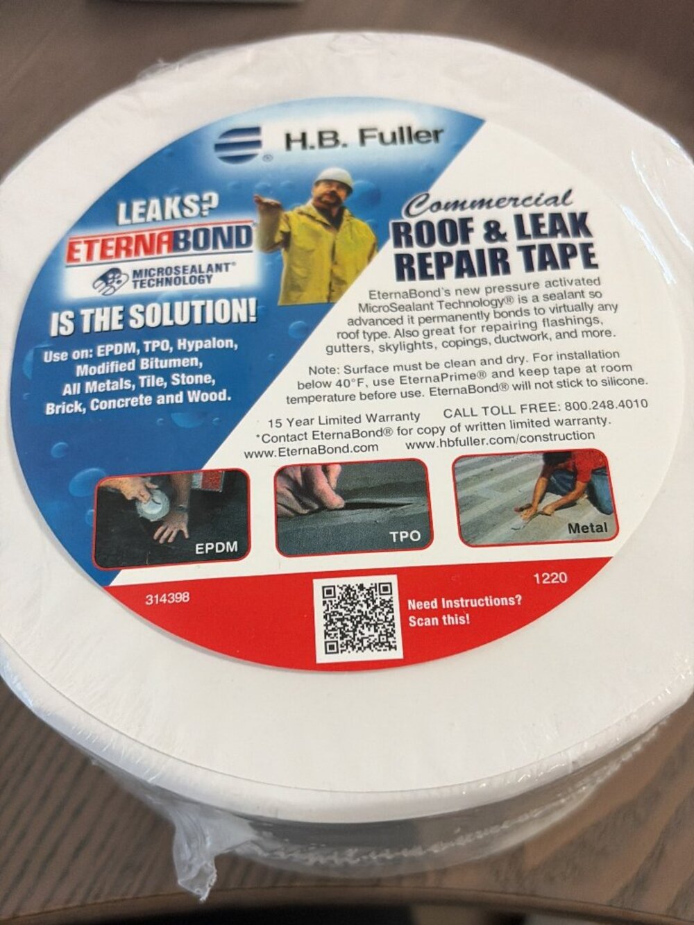 EternaBond H.B. Fuller RoofSeal White 6" 6 inches x 50 feet Tape